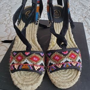 Ash Womens Paola Fabric Open Toe Casual Platform Sandals , NEW